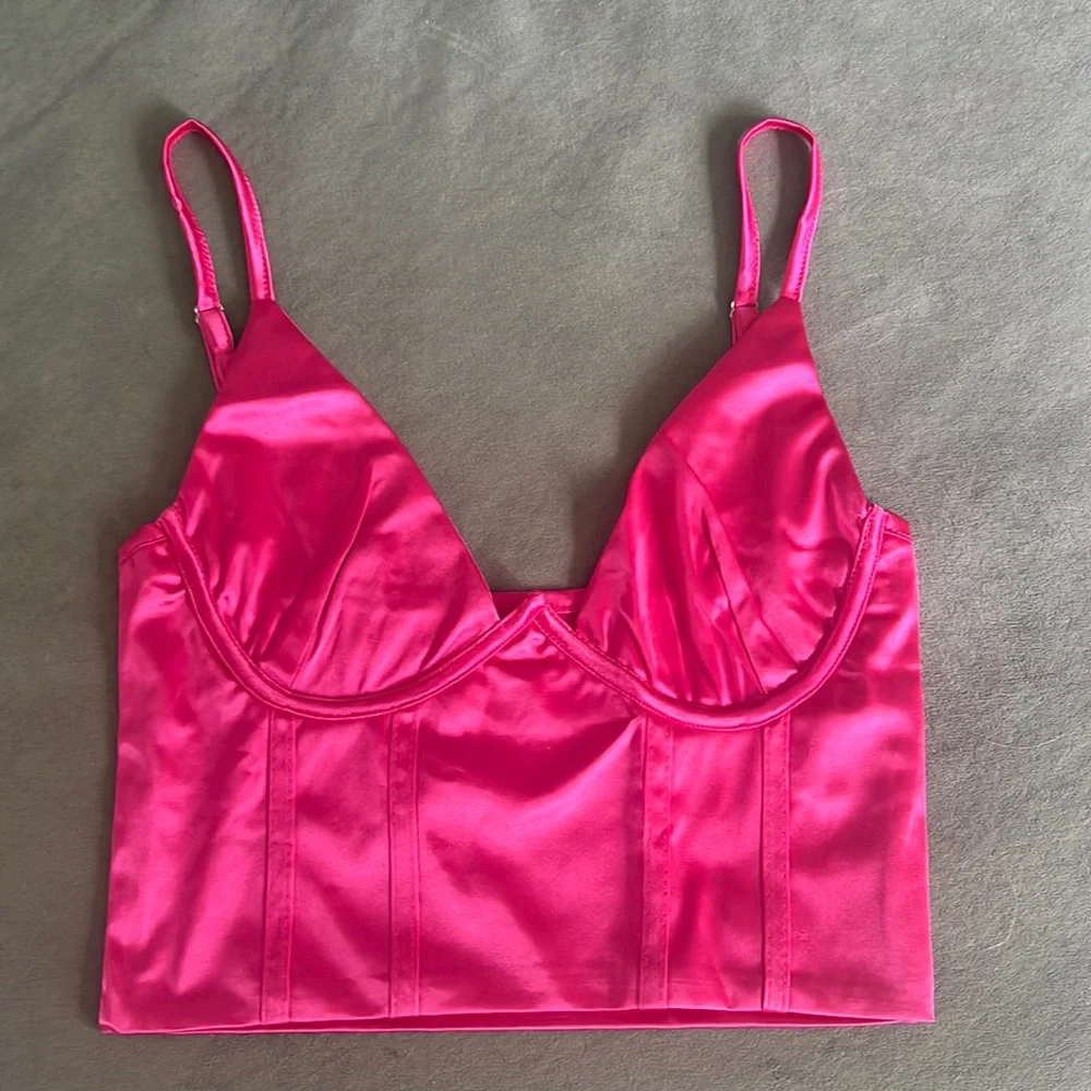 Silk Pink Corset Crop Top - Picture 1 of 1